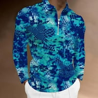 Мъжки ризи редовно прилепване на тропически палмово дърво Цифров печат с дълъг ръкав половин цип с яка риза блуза Небрежно дишащ тийп горен син m