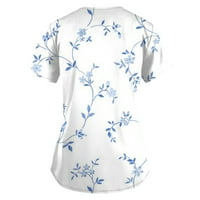 Летния флорален печат с къси ръкави с кратък ръкав, работещи джобни блуза