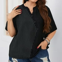 Zpanxa дамски лято плюс размери върхове солиден къс ръкав v тениски на шията блуза свободно прилепване ежедневно модерен тройник