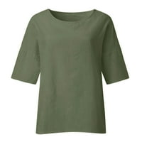 Женски летни върхове, женски тениски, женска лятна мода подрязани ръкави кръгла шия памучна линия разхлабена риза блуза армия