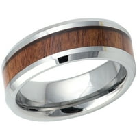 Волфрамов сватбен пръстен - лента за мъжки и дамски полиран волфрамов пръстен - махагонова дърва в инкрустация - комфорт на волфрамова лента