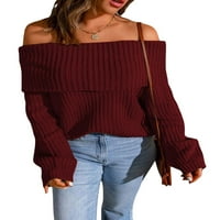 Seyurigaoka извън рамото пуловери за жени тънък прилепнал с дълъг ръкав плетен пуловер Студено раменни пуловери джъмперни върхове улични дрехи