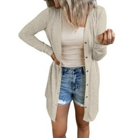 IOPQO Cardigan пуловери за жени Дамски мода Open Cardigan Lightweight Long Button Long Solid Cardigan Womens Tops