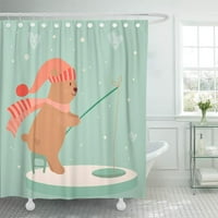 Кафяв анимационен филм сладък мечка риболов в зимна шапка езеро полярна баня декор за баня душ завеса