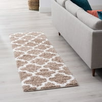 Преходна площ килим шаг дебел Геометричен тен, бял вътрешен бегач лесен за почистване