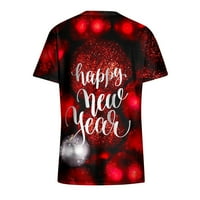Penkiiy жени с къс ръкав V-образно деколте Топс униформа щастлива нова година отпечатани джобове блуза сестра плюс размери тениски xxl червено в продажба