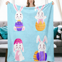 Пролетен великденски фланелен одеяло с калъф за възглавница за целия сезон уютно и мек плюш фон Хвърляне на одеяло цветни яйца