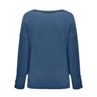 Дамски пуловери модни солидни пуловерни якички от яка твърди бутони с дълъг ръкав плетен ежедневен пуловер топли елегантни туники върхове
