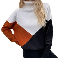 Пуловери за жени Зимна водолазна плетен пуловер върхове с дълъг ръкав с висок цвят на врата Пуловер Пуловер Класически стил плета гърба на кафето на пуловер xl