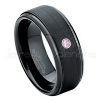 Червен черни мъжки волфрамов пръстен - 0,07ct Politaire Pink Tourmaline Ring - Персонализиран волфрамов сватбен пръстен - Персонализиран октомврийски пръстен за раждане TN083BS