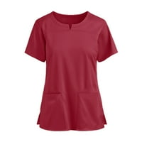 Lopecy-sta блузи за жени модни тениски за шия за жени за жени отстъпки за отстъпки жени къси ръкав с v-образно деколте за джобни работници върхове червено