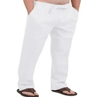 Niuer мъжки панталони панталони панталони еластична талия с дълъг панталони салон от дъна на твърд цвят бял m