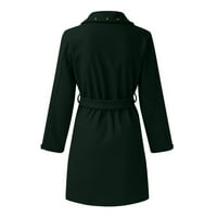 Малки якета за жени жени ежедневни твърди палто двоен бутон с дълъг ръкав запушване на яка колан плюс размер жени зимно яке леки