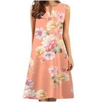 Женски рокли отпечатани със средна дължина слънчева рокля без ръкави безкрайни летни рокли розови м