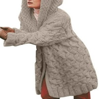 Uerlsty Womens Hunky Knit с качулка пуловер жилетка дами отворено предно яке от твърдо палто