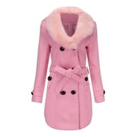 Tawop тренч палта за жени Дамски зимен лапето вълнено палто яке с дълъг ръкав гащеризони разходки розово xxl