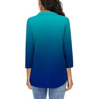 Дамски омбре летни процъфтяващи туники върхове модна ревера блуза горен ръкав облечени ежедневни пуловерни ризи свободни тениски
