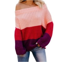 Zodggu дълъг ръкав пачуърк цветен блок от свобода от плетенето на рамото пуловери за пуловери жени
