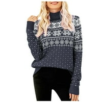 Есенни пуловери за жени модерни костенурни коледни печатници за отдих пуловер пуловер пуловер с дълъг ръкав върхове ВМС m