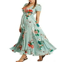 Qiylii женска бохемска рокля, летен печат на цветя v-образно деколте с къс ръкав от еднократно плажно облекло рокля за дами, s