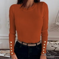 Просвещение дамски плътни цветни копчета с дълъг ръкав кръгла врата пуловер пуловер върхове леки свободни годни туники ризи върхове