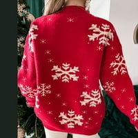Намален дамски пуловер кръгло деколте пуловер Пуловер Графични щампи Разхлабени със средна дължина Темперамент Коледна плетена топ