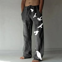 Дълги панталони за мъже Мъжки летен памук и коноп Панталони с широки крака отпечатани дантелени спортни панталони ежедневни панталони