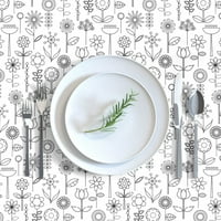 Памучен сатен покривка, 70 108 - mod doodle цъфти флорални цветя за оцветяване на черно бяло геометрична маргаритка минималистична печат по поръчка на масата с лъжица