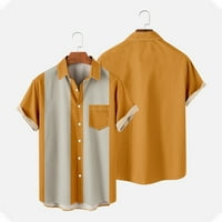 Небрежни тениски за мъже-спускане на яка блуза с къс ръкав пачуърк празнични плажни ризи бутон надолу злато