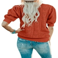 Кръгло шия сърце издълбан с къс ръкав плетен пуловер женски пролетен есен пуловер