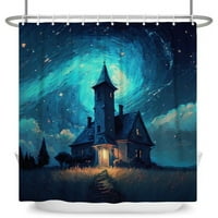 Хелоуин душ завеса луна гора вълнуващ замък декор за баня миеща се полиестер тъкан плат дрехи душ завеса с куки