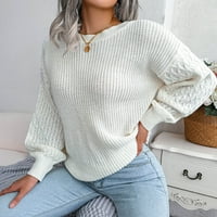 Voncos пуловери за жени- на клирънс пуловер с дълъг ръкав студено рамо кръгла шия ежедневни дамски пуловери върхове бял размер
