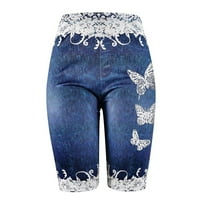 Жени плюс размер Бермудски къси панталони дантелени пеперуди печат с висока талия за талия