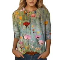 Youmylove удобни тениски за жени летни върхове O-neck три четвърт ръкав Tee Tie Dye Floral Printed Blous