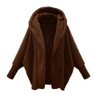 pxiakgy зимни палта за жени с дълъг ръкав отворен преден жилет пуловер надолу качулка кафе + m