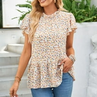Жени флорални щампа с къс ръкав Шифон ризи, удобни жени флорални щампа с къс ръкав шифон блуза лято за пазаруване на открито за
