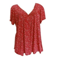 Дамски върхове лято плюс размер къси ръкави с v-образно печат блуза пуловерни върхове риза