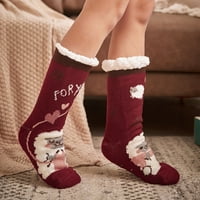 Топли чорапи Коледа жени памучни чорапи печат по-дебел антиплъзгащ пода чорапи за килими d