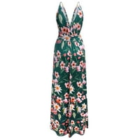 А-линия рокля за жени без ръкави бохемски прашки печат флорални плаж дълги рокли с V-образно деколте в пълна дължина