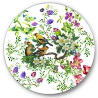 Дизайнарт 'тропически птици, седящи на цъфтящо дърво' традиционен кръг метал Арт - диск от 23