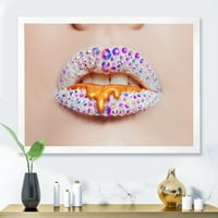 Дизайнарт 'блестящи женски устни, покрити с кристали и петна' модерна рамка Арт Принт