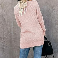 Леки жилетки за жени падат модни отворени предни плътни цветни плетени жилищни пуловери с дълги ръкави с джобове