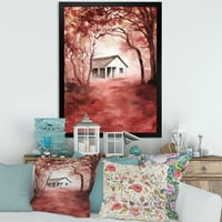 Дизайнарт 'червена Есенна гора и къща в дивата природа'