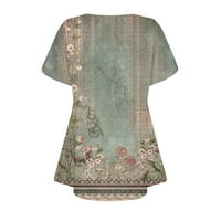 Hanas Top Plus Size Summer Tee за жени, флорални отпечатани класически тениски с кръгла шия, късо ръкав свободен прилягат основни