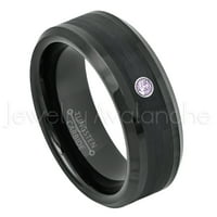 Черен волфрамов пръстен скосен ръб - 0,07ct пасианс Аметист пръстен - Персонализиран волфрам сватбен пръстен - Персонализиран