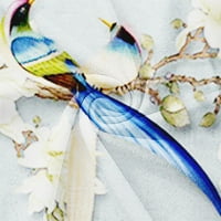Дамски върхове дамски моден ежедневен дигитален печат с цветя и птици къси ръкавици свободни тениски върхове сини xl