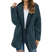 Женски плътно цветен джоб за отдих с дълъг ръкав върхове зимни палта за жени облечени ежедневни яке зимни дрехи