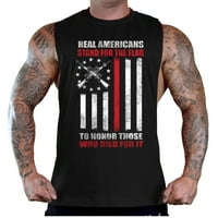 Мъжки истинска американска стойка за знамето черно дълбоко нарязана тениска резервоар отгоре малък