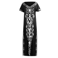 Рокли за жени елегантен солиден темперамент женска лятна дата Дължина на глезена V-образно деколте A-Line Черна рокля XXL