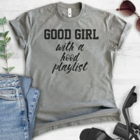 Добро момиче с тениска за плейлист с качулка, унизирана женска риза, риза с качулка, музикална риза, тъмно хедър сиво, x-Small